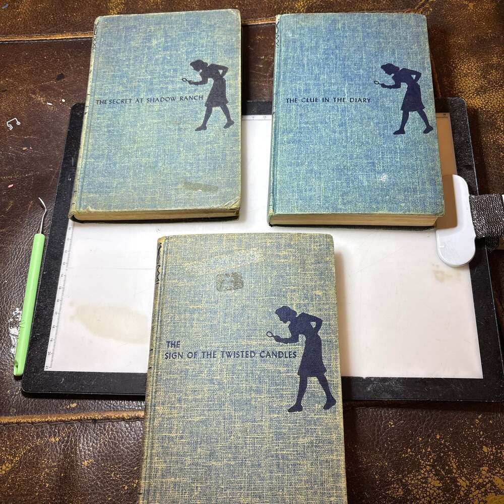 Vintage Nancy Drew Hardcover Book Lot of 3 - Blue Tweed Silhouette Covers